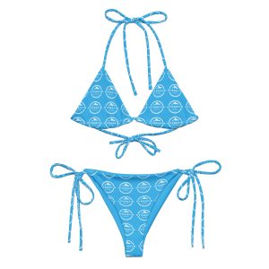 Hydrofin Blue White Logo All-over print recycled string bikini